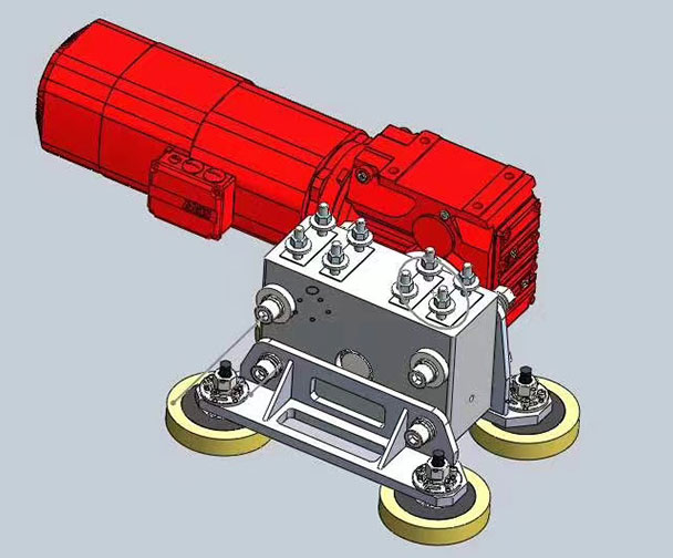 Wheel block system with geared motor